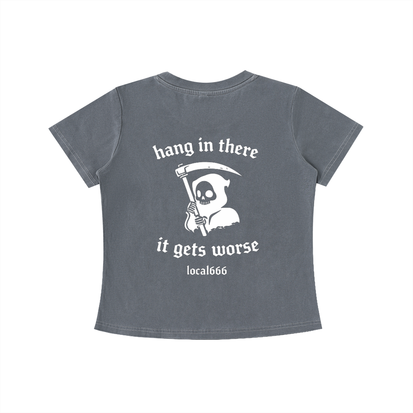 “Hang In There It Gets Worse” Badge Vintage Wash Slim Fit T-shirt
